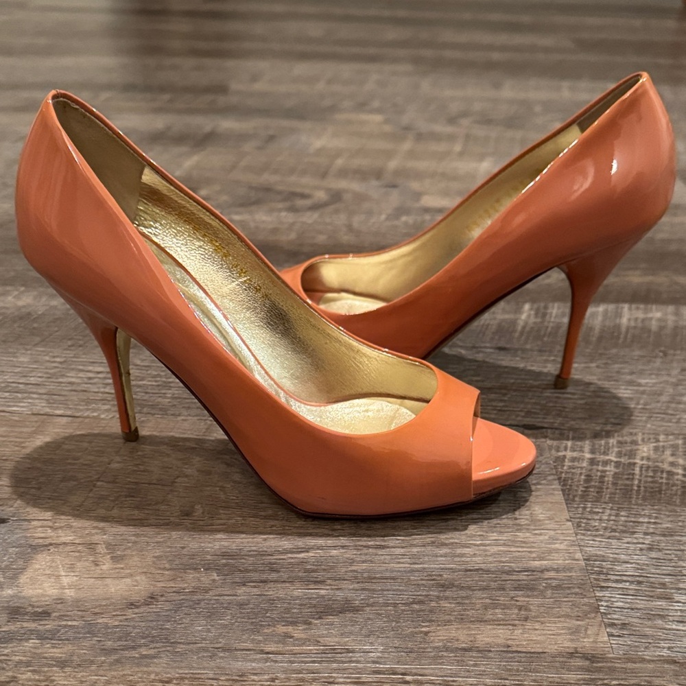 Valentino Vibrant Blush Pink Patent Leatber Peep-Toe Heels